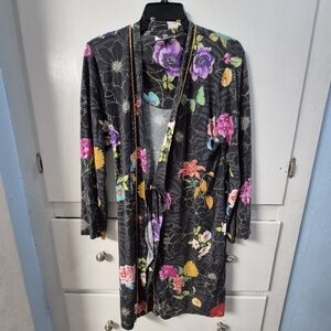 Johnny Was Medium Zippy Floral Pima Cotton Blend Robe with Pockets – Multicolor